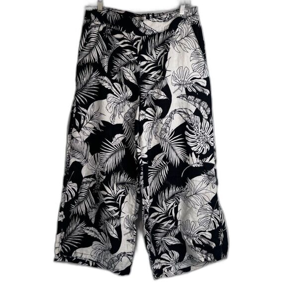 Christian Siriano 100% Linen Tropical Print Wide Leg Pull On Casual Pant Large - Picture 1 of 9